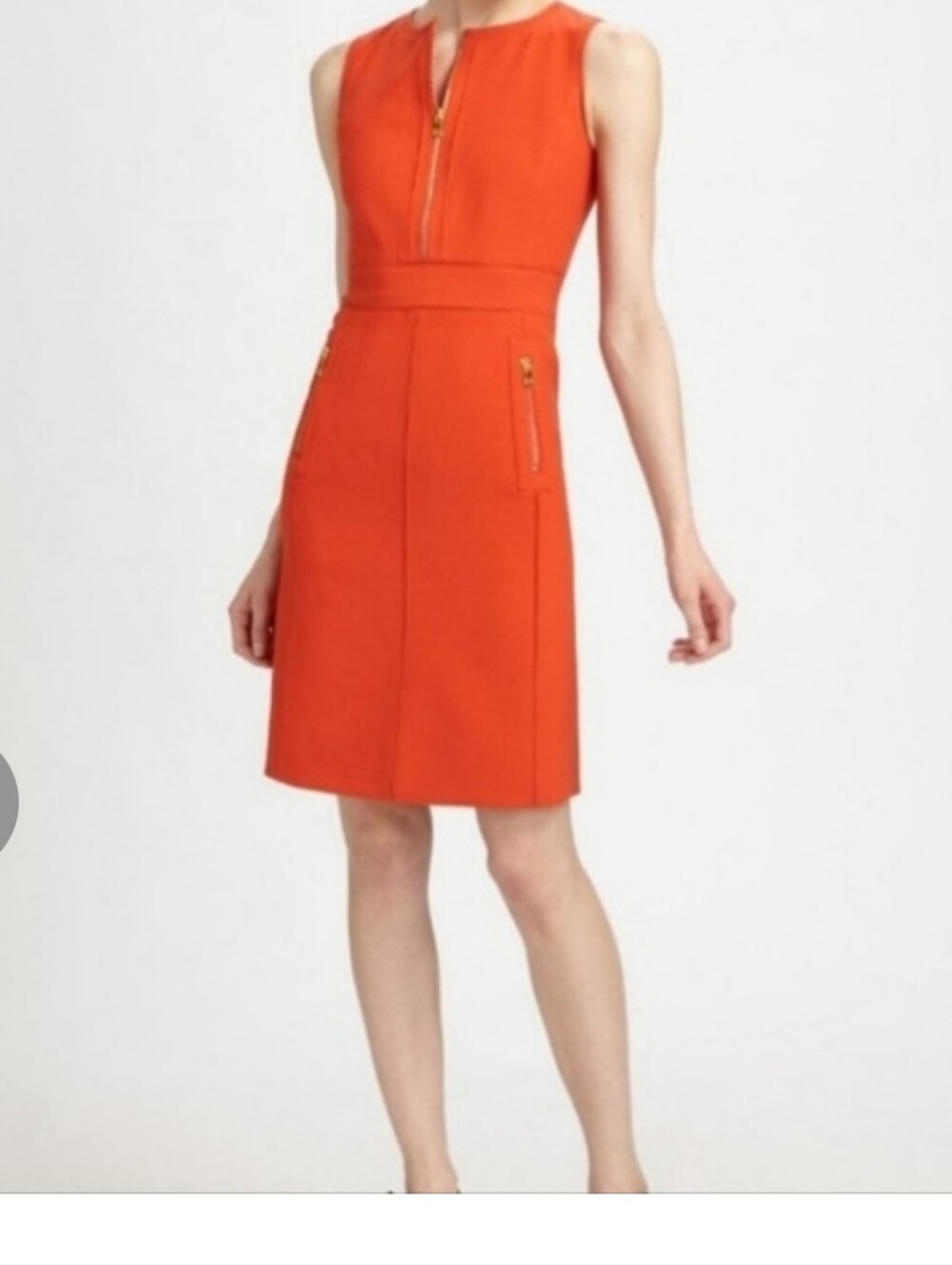 Tory Burch Sleeveless Orange Zip-Front Shift Dress 4